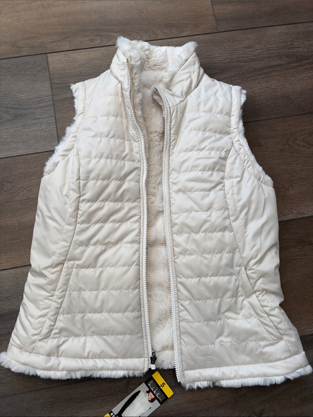 Nicole Miller Cream Faux Fur Reversible Vest